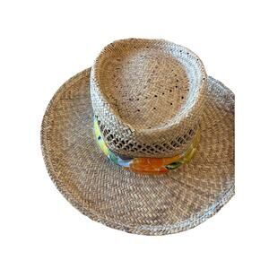 Classic Woven Straw Fedora Hat Safari Panama Tropical Floral Band Breathable